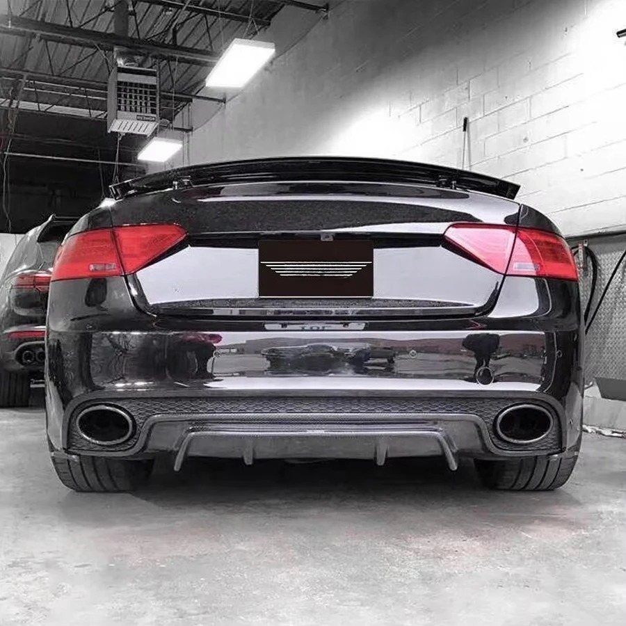 New  Carbon Fiber Rear Diffuser Lip Spoiler with Exhaust Cut-Out for RS5 2011-2016 Bumper Kit-100% Fit